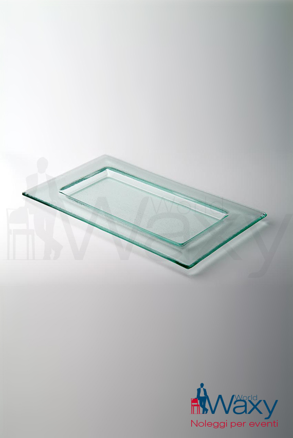 piatto rettangolare in vetro trasparente con bordo cm 35,50x20