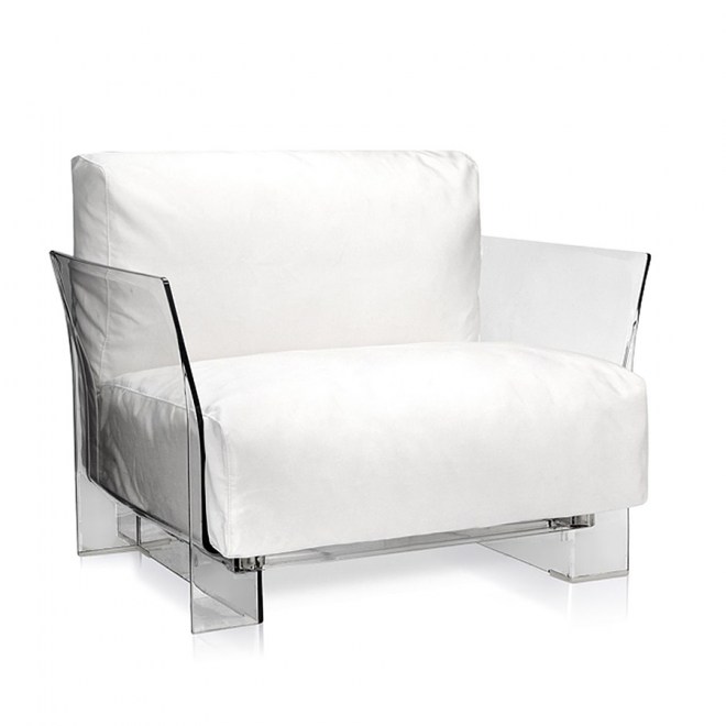 poltrona Kartell mod. Pop BIANCO in ecopelle bianca con sponde in policarbonato trasparente