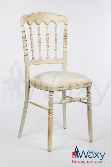 sedia Parigina in legno decapato bianco con sedile imbottito