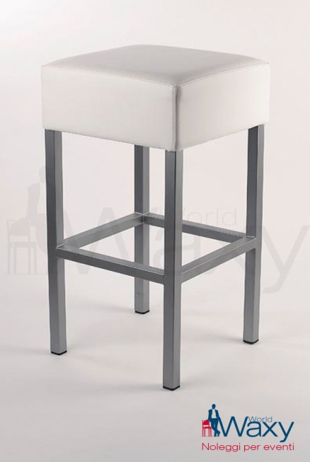 Sgabello Kubo con seduta in ecopelle bianca quadrata cm 32x32 gamba in alluminio h 75
