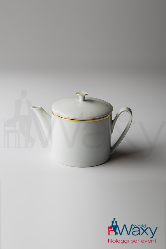 teiera mod. Aida in porcellana bianca filo oro lt 0,40 con coperchio